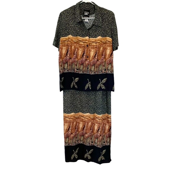 Whirlaway Frocks 2-PC Dress Womens 16 Giraffe Print Bohemian Side Slits VTG 80s - Picture 2 of 11